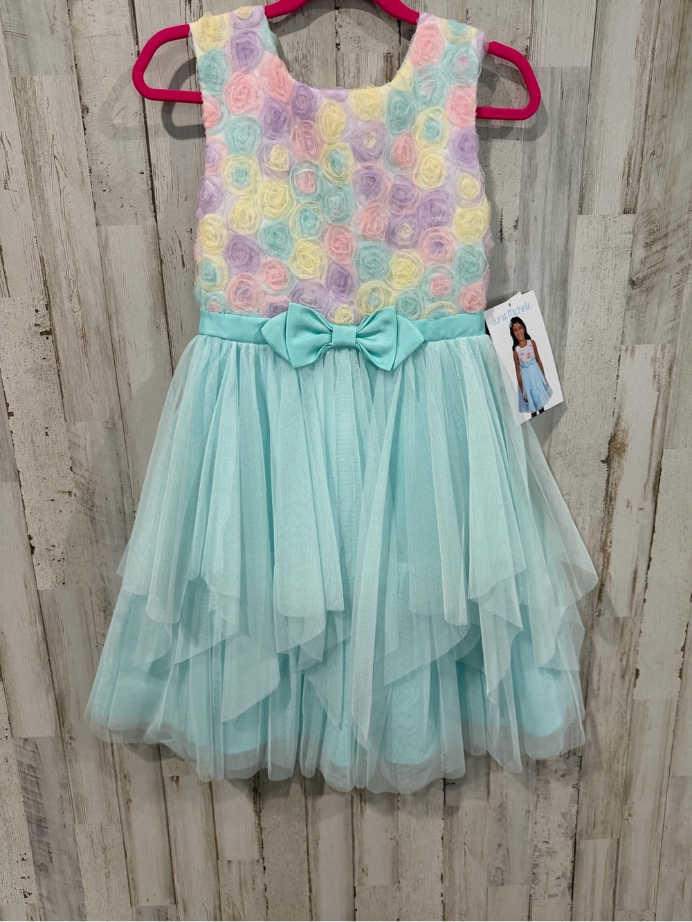 Pastel Rosette Bodice Aqua Tulle Girls Dress